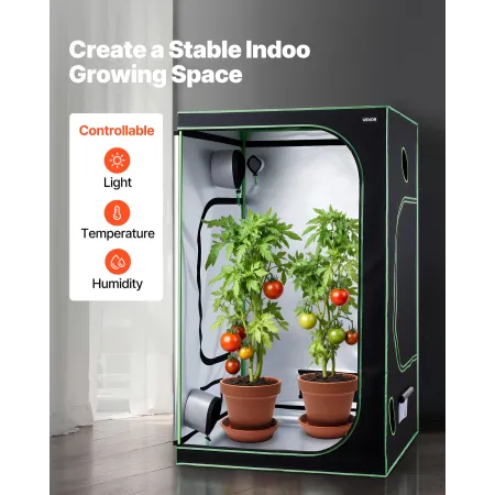 VEVOR Indoor Grow Tent, 120 x 120 x 200 cm, 600D High Reflective Mylar, Indoor Plant Tent with Observation Window, Floor Tray & 
