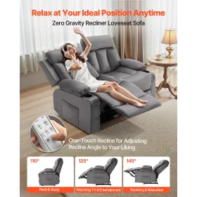 Loveseat Recliner Sofa, Power Reclining Couch with Heating and Massage, Soft Velvet Electric Recliner Sofa with USB Ports, Cup H