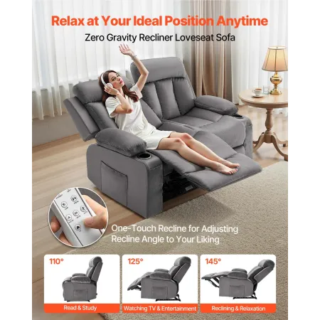 Loveseat hvilesofa, power reclining sofa med varme og massage