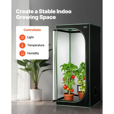 VEVOR Indoor Grow Tent, 80 x 80 x 180 cm, 600D High Reflective Mylar, Indoor Plant Tent with Observation Window, Floor Tray & Zi