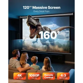 VEVOR Motorized Projector Screen, 3048 mm 4:3 1080 HD Electric Projector Screen, Wall Mounted Projection Dispaly Projector with 