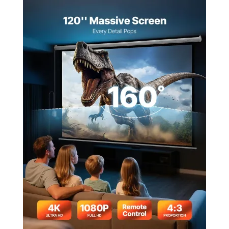 VEVOR Motorized Projector Screen, 3048 mm 4:3 1080 HD Electric Projector Screen, Wall Mounted Projection Dispaly Projector with 