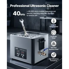 15L Ultrasonic Cleaner, Professional Ultrasonic Cleaner Machine with Cleaning Basket & Digital Display, 240W Stainless Steel 40k