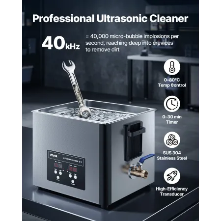 15L Ultrasonic Cleaner, Professional Ultrasonic Cleaner Machine with Cleaning Basket & Digital Display, 240W Stainless Steel 40k