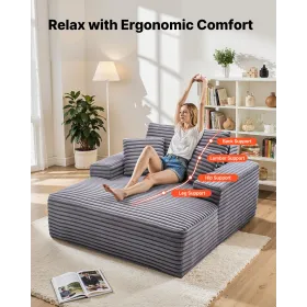 VEVOR Chaise Lounge Chair, 1240 mm Boneless Chaise Lounge Indoor, Modern Upholstered Oversized Reading Chair with Pillows & Armr