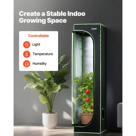 VEVOR Indoor Grow Tent, 40 x 40 x 160 cm, 600D High Reflective Mylar, Indoor Plant Tent with Observation Window, Floor Tray & Zi