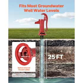 VEVOR Well Hand Pitcher Pump, 25 ft Maximum Lift, Antique Cast Iron Manual Hand Water Pump, NPT 1-1/4 in Connection, Easy Instal