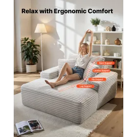 VEVOR Chaise Lounge Chair, 1380 mm Boneless Chaise Lounge Indoor, Modern Upholstered Oversized Reading Chair with Throw Pillows 