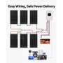 VEVOR 1200W 24V komplet solenergisæt, 6STK 200W monokrystallinske solpaneler + 25,6V 300Ah LiFePO₄-batteri + 24V 3600W Hybri