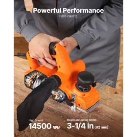 VEVOR Electric Hand Planer, 82 mm Cut Width, 900W 14500 RPM Corded Power Handheld Planer for Wood, with Adjustable Cut Depth, 2 