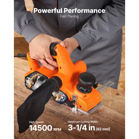 VEVOR Electric Hand Planer, 82 mm Cut Width, 900W 14500 RPM Corded Power Handheld Planer for Wood, with Adjustable Cut Depth, 2 