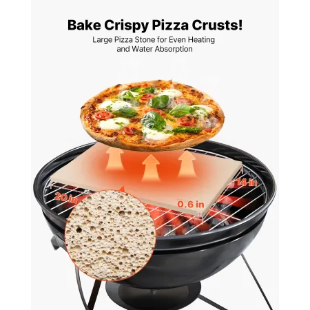 VEVOR Pizza Stone, 508 x 355 mm Rectangular Cordierite Pizza Stone, Extra Large Baking-Stone with Aluminum Peel, 15 mm Thick Hea