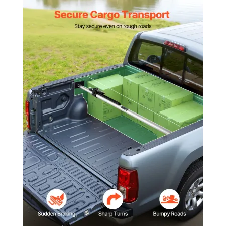 Cargo Bar, Ratcheting Cargo Bar Adjustable from 1499mm to 1854mm, Heavy-duty Steel Cargos Stabilizer with Non-Slip Foot Pads, Te