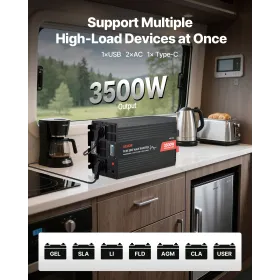 VEVOR 3500W Power Inverter, 12V DC til 230V AC Pure Sine Wave Inverter, Solar Car Charger Converter med LCD Display, Remote Cont