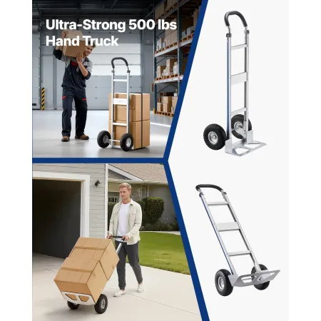 VEVOR Hand Truck, 226.9 kg Load Capacity, Heavy-Duty Hand Truck Dolly with Non-Slip Wheels & Handle, Aluminum Alloy Portable Tro
