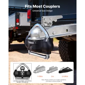 VEVOR Trailer Hitch Lock, Fits for 46 mm, 50.8 mm, 58.7 mm Couplers, Heavy-Duty Anti-Theft Trailer Ball Lock with 3 Keys, Prying