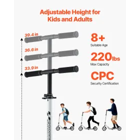 VEVOR Kick-scooter til børn fra 8 år og opefter, teenagere og voksne, 2-hjulet scooter til småbørn med justerbart højdestyr,