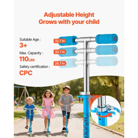 VEVOR Kick Scooter for Kids Ages 3+, 2-Wheel Toddler Scooter with Light-Up Wheels, Adjustable Height Handlebar, Wide Anti-Slip D