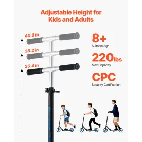 VEVOR Kick-scooter til børn fra 8 år og opefter, teenagere og voksne, 2-hjulet scooter til småbørn med justerbart højdestyr,