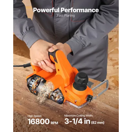 Electric Hand Planer, 82 mm Cut Width, 650W 16800 RPM Corded Power Handheld Planer for Wood, with Adjustable Cut Depth, 2 Blades
