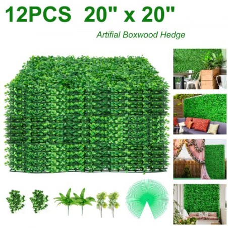 Artificial Boxwood Panel UV 20" X 20" Boxwood Hedge Wall Panels, Artificial Grass Backdrop Wall 4 cm Green Grass Wall, Fake