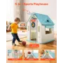 Outdoor Playhouse, 5-In-1 Cottage Play House with Pretend Play, Basketball, Darts, Soccer, Ring Toss, Window & Convenient Door, 