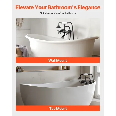 VEVOR Clawfoot Tub Faucet, Wall Mount Bathtub Faucets with Handheld Shower, Vintage Oil-Rubbed Bronze Clawfoot Tub Filler Faucet