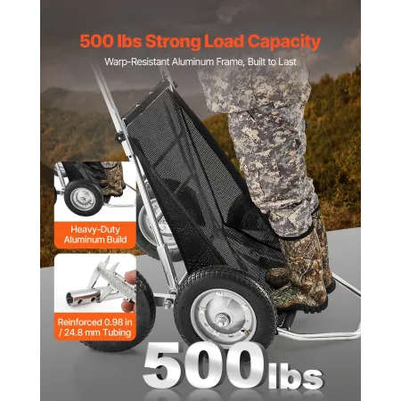 Game Carts for Hunting, 500LBS Deer Cart Game Hauler, Heavy-Duty Crawler Cart, All-Terrain Folding Deer Hauling Cart with Shock-