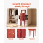 Jewelry Cabinet Armoire, Standing Wood Jewelry Storage Chest with 3 Drawers, Flip Top Mirror, 4 Top Storage Compartments, Zinc A