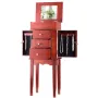 Jewelry Cabinet Armoire, Standing Wood Jewelry Storage Chest with 3 Drawers, Flip Top Mirror, 4 Top Storage Compartments, Zinc A