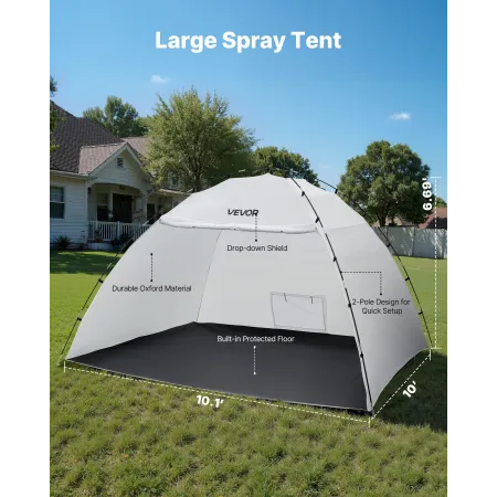 VEVOR Portable Paint Booth Tent, 2950 x 2920 x 2020mm Painting Tent Station, Spray Shelter with Built-in Floor & Mesh Screen, La