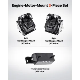 Engine and Transmission Motor Mount Kit Replacement, Set of 3, Compatible with 2007–2013 Chevrolet Silverado 1500 5.3L V8, Repla