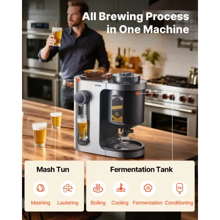 Automatic Home Beer Brewer, 13L All-in-One Home Brew Machine, 1500W Power Electric Beer Brewing Machine with Mash Boil Device, 3