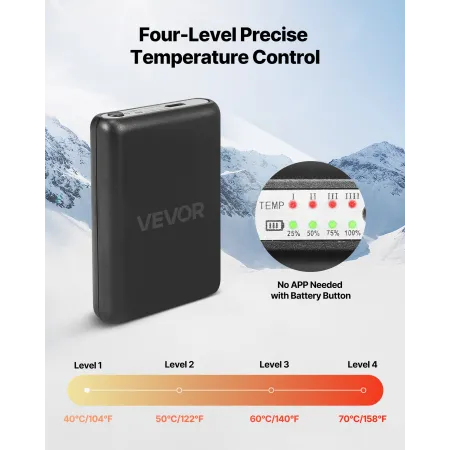 VEVOR varmestrømper, 5000mAh batteridrevne, genopladelige varmestrømper med 4 varmeniveauer, elektrisk opvarmet strømpe til
