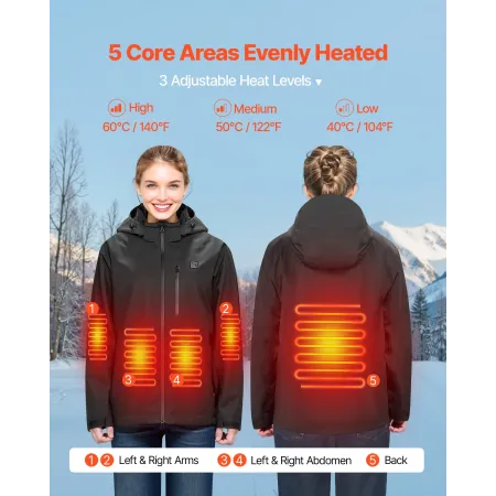 VEVOR Heated Jacket for Women with 7.4V Battery, Soft Shell Electric Heating Coat, Windproof Waterproof Lightweight Outerwear wi