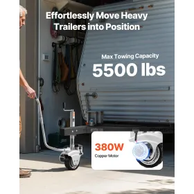 VEVOR Elektrisk trailer Dolly, 2,5 T trækkapacitet, 380W 12V motoriseret jockeyhjul med 7 m/min bevægelseshastighed, 31-63 cm