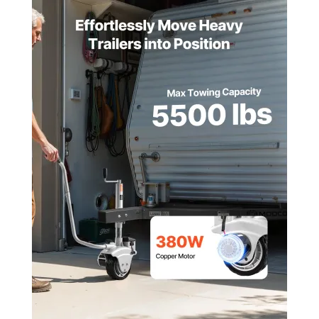 VEVOR Electric Trailer Dolly, 2.5 T Towing Capacity, 380W 12V Motorized Jockey Wheel with 7 m/min Moving Speed, 31-63 cm Adjusta