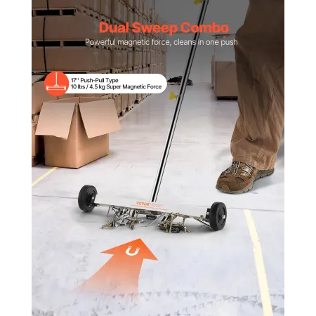 Magnetic Sweeper with Wheels, 43 cm, 4.5 kg Load Capacity, Lightweight Magnetic Pickup Sweeper with Adjustable Handle, Pick Up N
