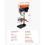 304.8 mm Benchtop Drill Press, 750W, 340-2200 RPM Variable Speed Bench Drill Press, with 0-45° Tilting Worktable, LED Work Light