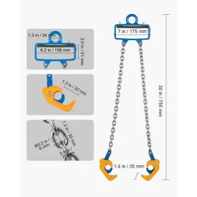 VEVOR Chain Drum Lifter, G80 Drum Lifting Chain Sling with Security Hook, Drums Handling 1 Ton Capacity, Equipment Fits for Cran