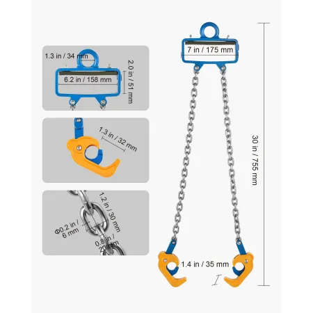 VEVOR Chain Drum Lifter, G80 Drum Lifting Chain Sling with Security Hook, Drums Handling 1 Ton Capacity, Equipment Fits for Cran