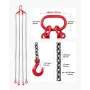 VEVOR Chain Sling, 10mm x 3 m Lifting Chains with 4 Leg Grab Hooks, Heavy Duty G80 Alloy Steel Lifting Sling, 10.4 Ton Capacity,