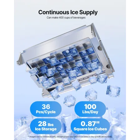 Commercial Ice Maker Machine, 45.36 kg/24h with 12.7kg Storage, 45 Cubes per Cycle, Stainless Steel Freestanding & Under Counter