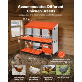 VEVOR 2 Tiers Chicken Nesting Boxes, 6 Compartments, Metal Egg Laying Boxes with Protective Collection Lids, Roll Out Nesting Bo