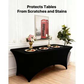 VEVOR 6 Pack Table Cloth for 6FT Rectangular Fitted Events, Wrinkle-Resistant Stretch Black Table Covers, Washable Spandex Table