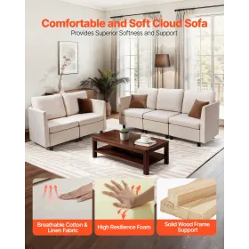 Modular Sectional Sofa, Modern 5-Seater Modular Sofa with Hidden Storage, Cloud Sectional Couch with High Rebound Sponge, Solid 