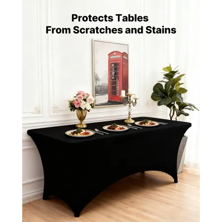 VEVOR 3 Pack Table Cloth for 6FT Rectangular Fitted Events, Wrinkle-Resistant Stretch Black Table Covers, Washable Spandex Table