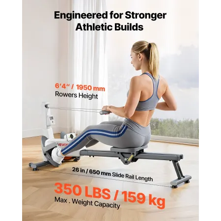 VEVOR magnetisk romaskine, 16-niveaus stille modstand justerbar, foldbar romaskine til hjemmet, 158 kg vægtkapacitet, række