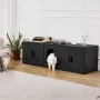 Cat Litter Box Enclosure for 2 Cats, 147 cm Hidden Litter Furniture, Double Room Large Cat Washroom Cabinet, Indoor Wooden Pet H