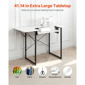 VEVOR sybord, multifunktions symaskinebord med foldbar sidehylde, justerbar hylde, stålben, computerbord til
